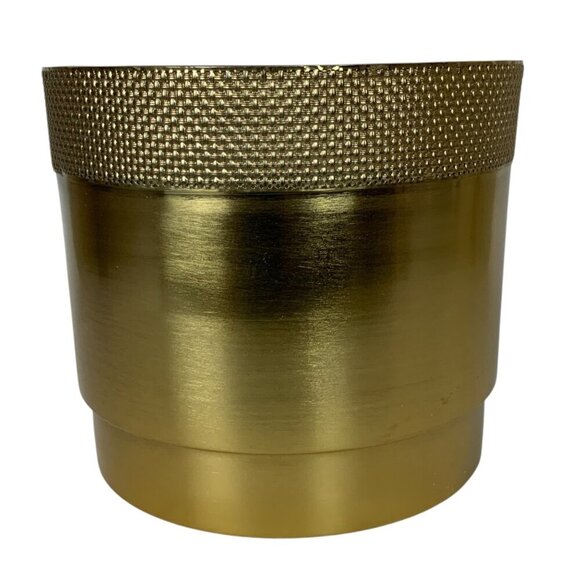 Brushed Gold Metal Waste Basket Or Planter With Woven Textured Top - Picture 1 of 7